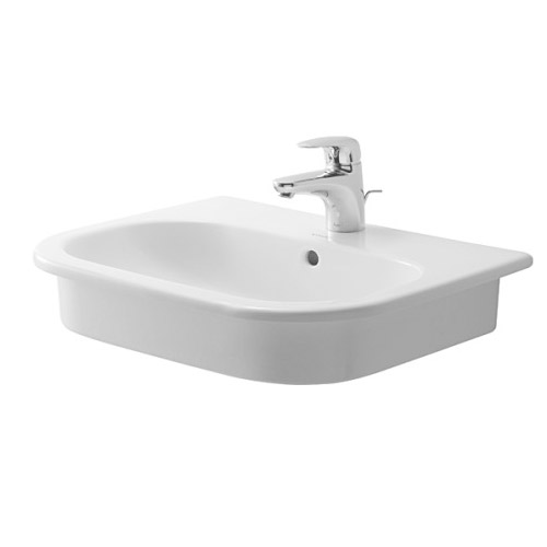 Duravit 0337540030 D-Code 3-Hole Vanity Basin - White (One-hole pictured)