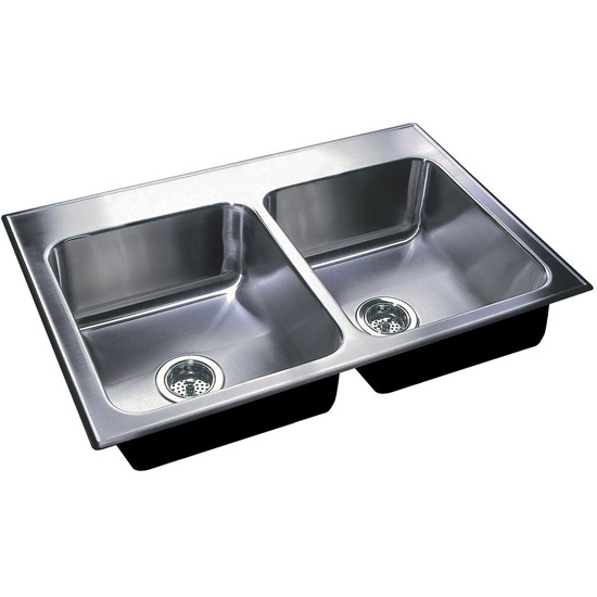 Just Sinks DL-2233-B-GR-3H Double Bowl 18-Gauge T-304 Stainless Steel Commercial Grade Drop In Sink