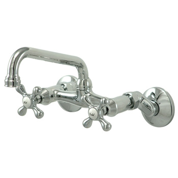 Kingston Brass KS213CLF  Victorian Wall Mounted Centerset Kitchen Faucet with Metal Cross Handles