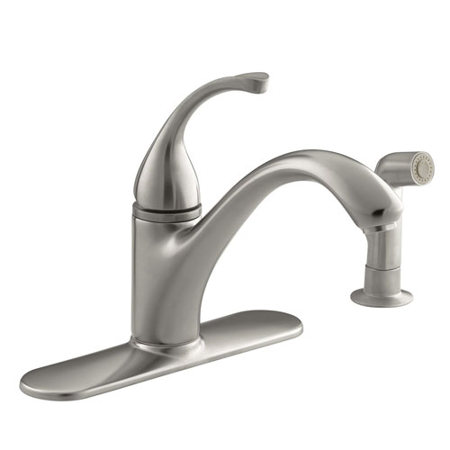 Kohler K-10412-VS Forte Single-Control Kitchen Faucet w/Escutcheon & Sidespray - Vibrant Stainless