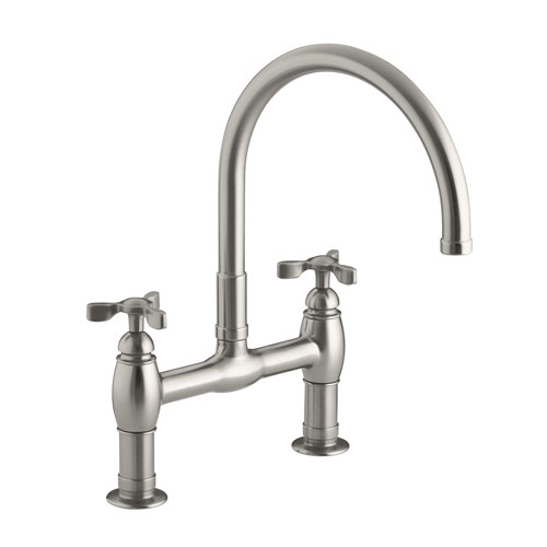 Kohler K-6130-3-VS Parq Deck-Mount Kitchen Bridge Faucet - Vibrant Stainless Steel