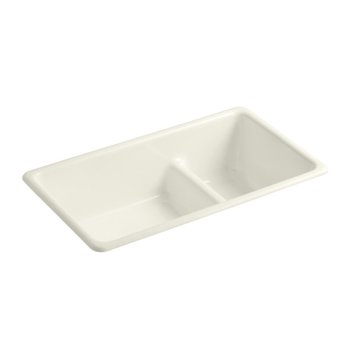 Kohler K-6625-96 Iron/Tones Double Basin Smart Divide Cast Iron Kitchen Sink - Biscuit