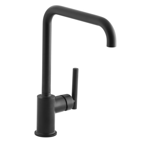 Kohler K-7507-BL Purist Single Hole Kitchen Sink Faucet with 8 in Spout - Matte Black