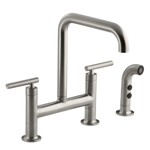 Kohler K-7548-4-VS Purist Deck-Mount Bridge Faucet with Sidespray - Stainless