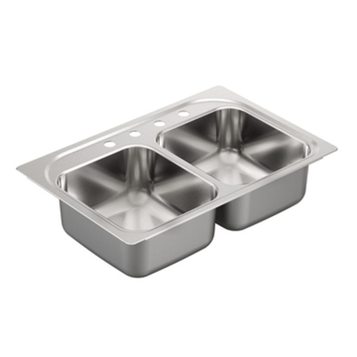 Moen G182134 1800 Series 18 Gauge 4 Hole Double Bowl Drop in Kitchen Sink - Stainless Steel