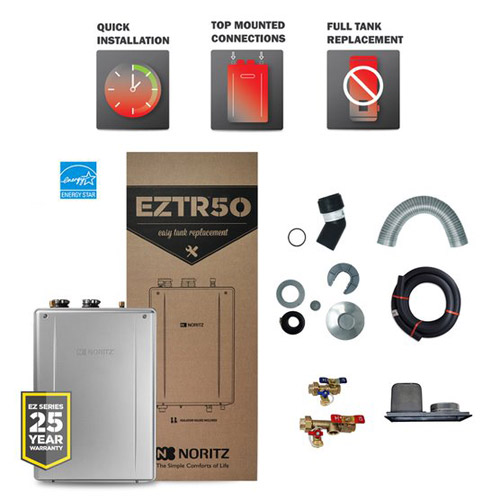 Noritz EZTR50-NG 180,000 BTU Natural Gas Residential 50 Gallon Tankless Water Heater