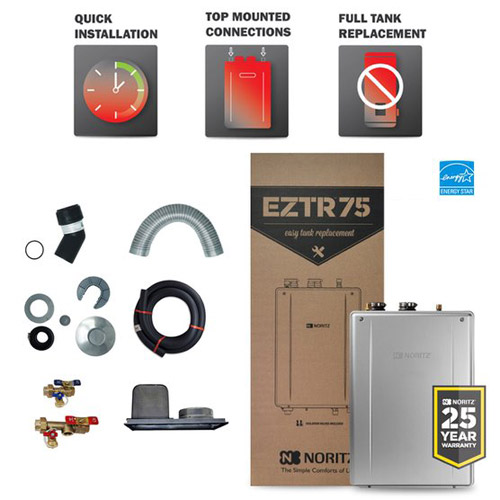 Noritz EZTR75-NG 199,000 BTU Natural Gas Residential 75 Gallon Tankless Water Heater